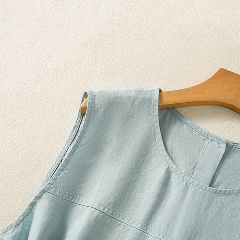 Simple Crew Neck Button Design Women's Cotton Sleeveless Vest - Image 11