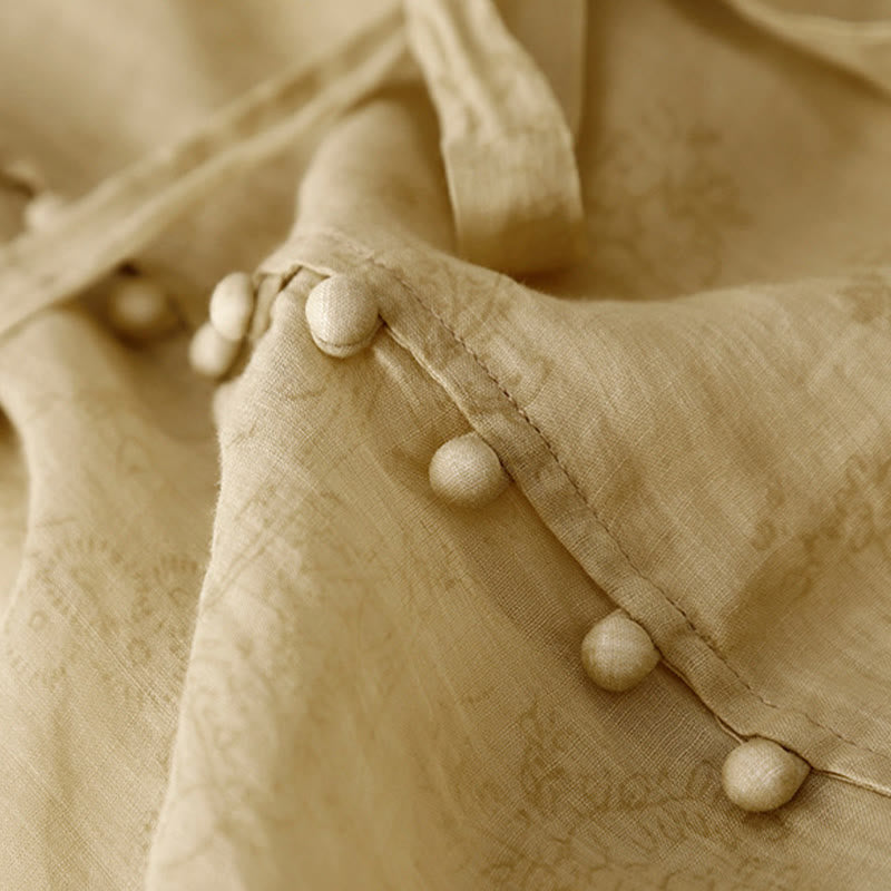 Summer V-Neck Lace-up Short Sleeve Cotton Linen Women's Midi Dress With Pockets - Image 7