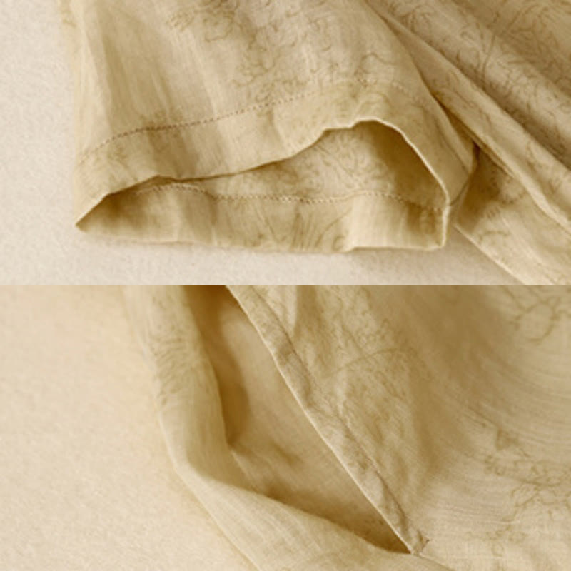 Summer V-Neck Lace-up Short Sleeve Cotton Linen Women's Midi Dress With Pockets - Image 4