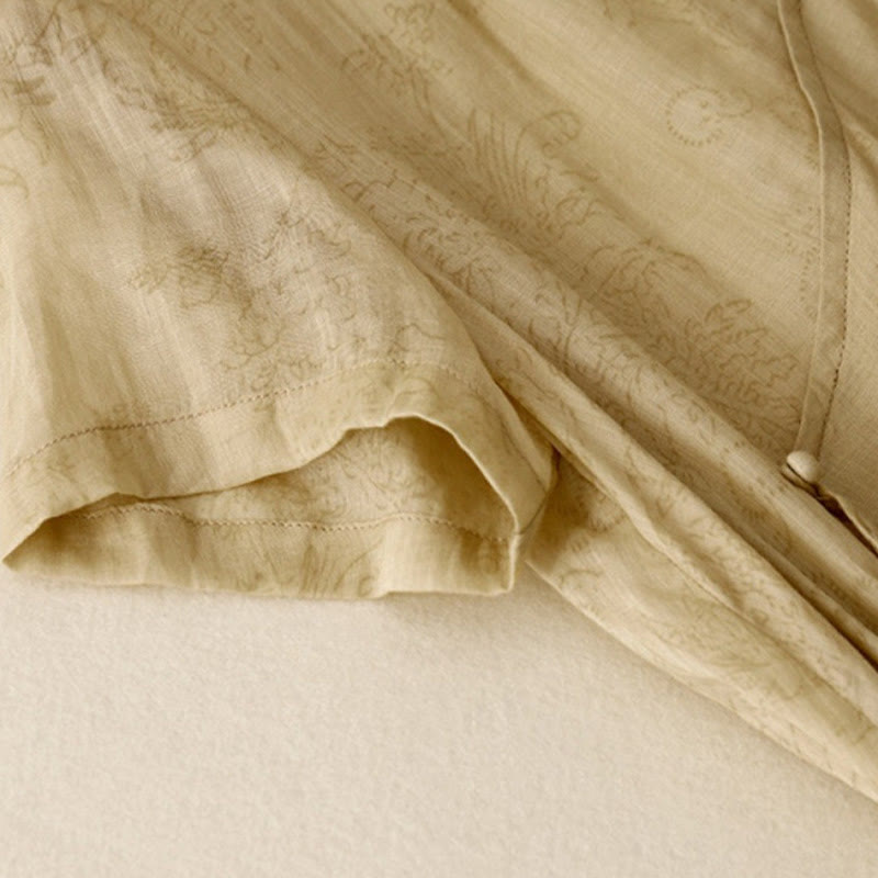 Summer V-Neck Lace-up Short Sleeve Cotton Linen Women's Midi Dress With Pockets - Image 5