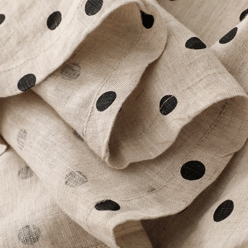 Summer Polka Dot V-Neck Lace-up Cotton Linen Women's Midi Dress With Pockets - Image 19