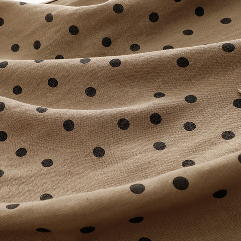 Summer Polka Dot V-Neck Lace-up Cotton Linen Women's Midi Dress With Pockets - Image 8