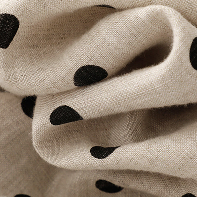 Summer Polka Dot V-Neck Lace-up Cotton Linen Women's Midi Dress With Pockets - Image 20