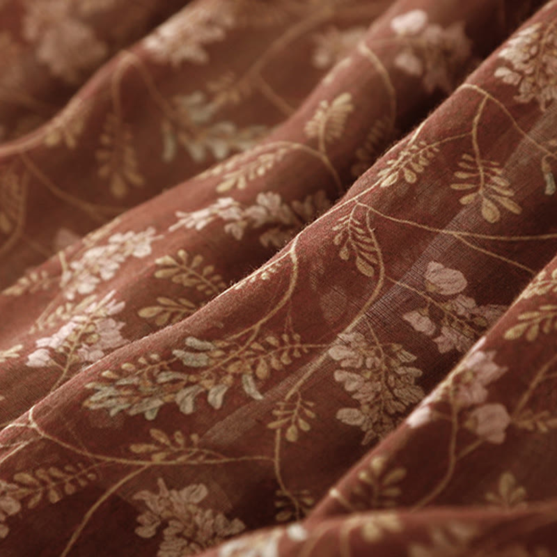 Floral A-line Elastic Waist Cotton Linen Women's Skirt With Pockets - Image 9