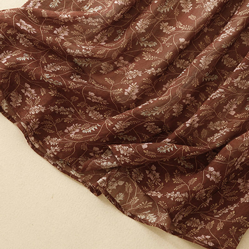 Floral A-line Elastic Waist Cotton Linen Women's Skirt With Pockets - Image 10