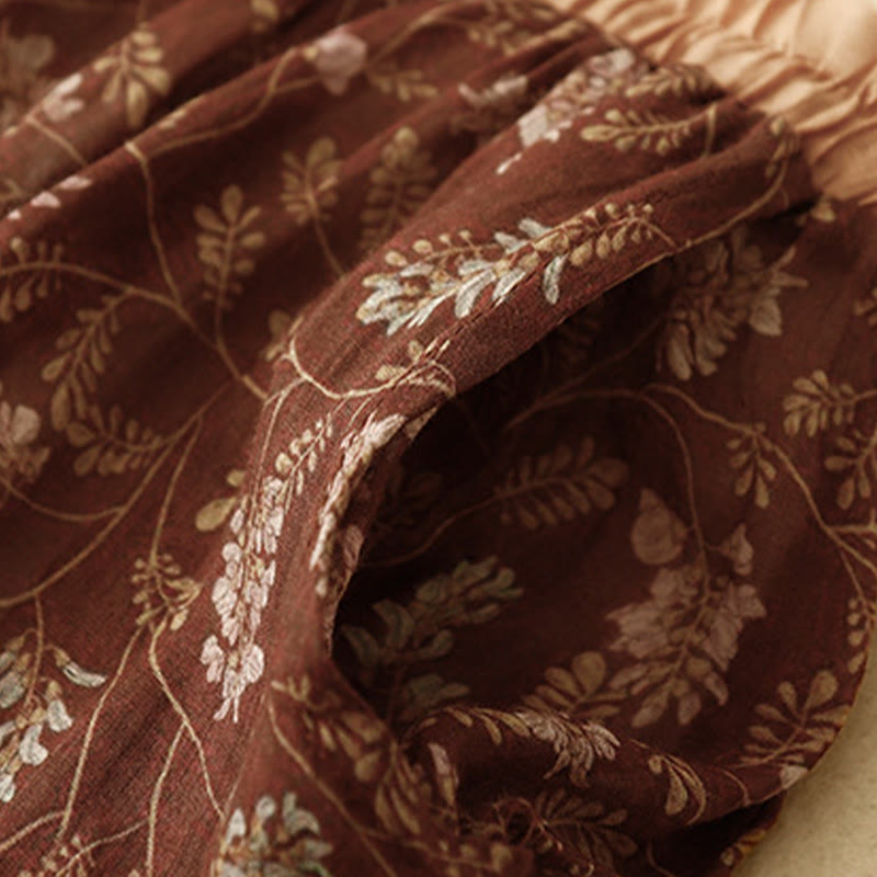 Floral A-line Elastic Waist Cotton Linen Women's Skirt With Pockets - Image 5