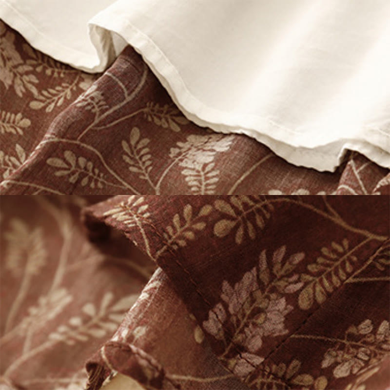 Floral A-line Elastic Waist Cotton Linen Women's Skirt With Pockets - Image 7