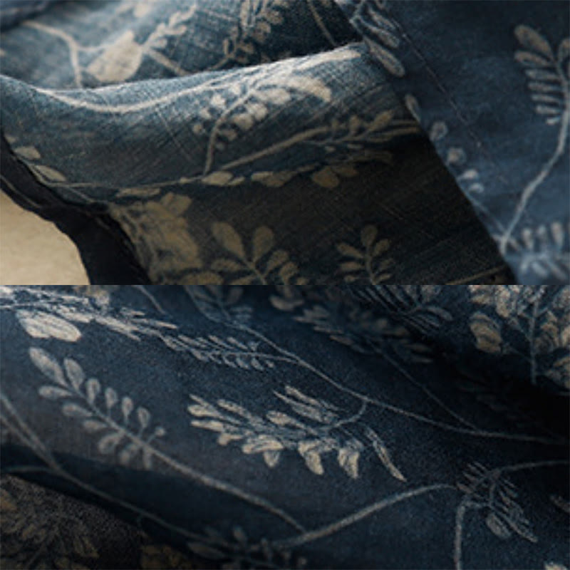 Floral A-line Elastic Waist Cotton Linen Women's Skirt With Pockets - Image 17