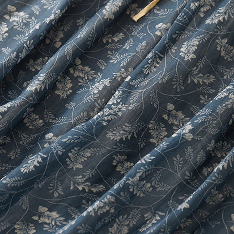 Floral A-line Elastic Waist Cotton Linen Women's Skirt With Pockets - Image 15