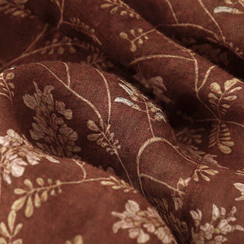 Floral A-line Elastic Waist Cotton Linen Women's Skirt With Pockets - Image 8