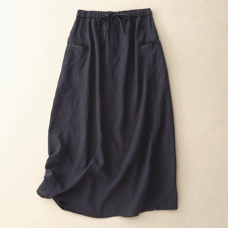 Drawstring A-line Elastic Waist Cotton Women's Skirt