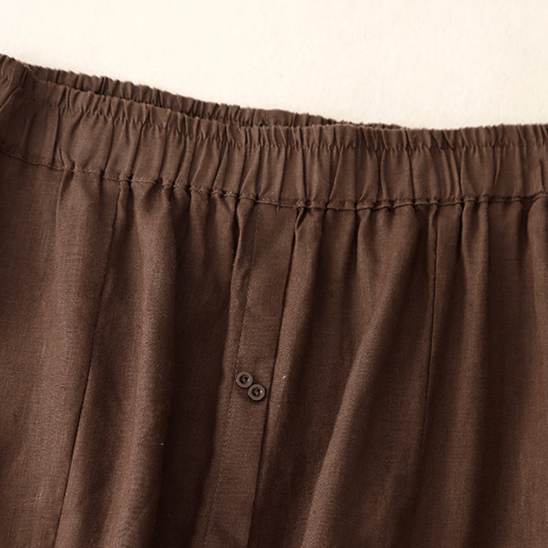 A-line Buttons Slit Design Elastic Waist Cotton Women's Skirt With Pockets - Image 3