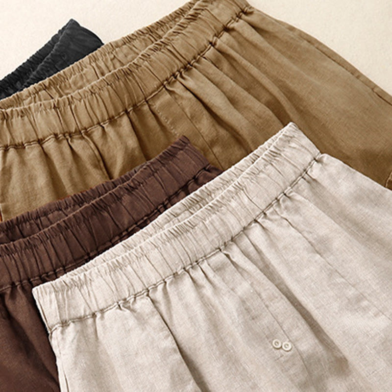 A-line Buttons Slit Design Elastic Waist Cotton Women's Skirt With Pockets - Image 19