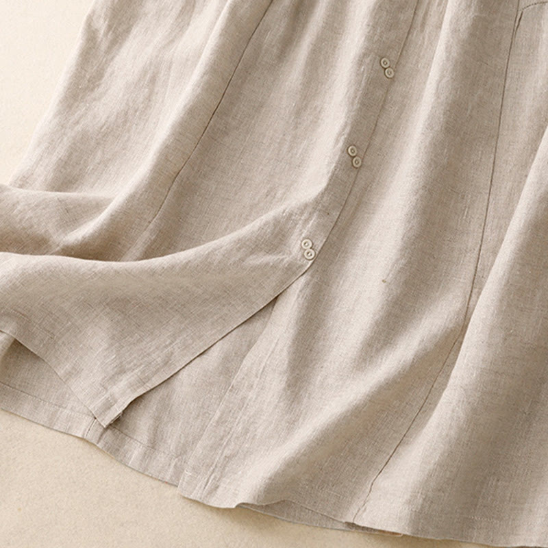 A-line Buttons Slit Design Elastic Waist Cotton Women's Skirt With Pockets - Image 14