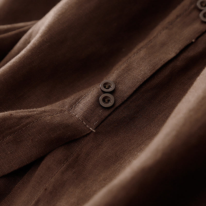 A-line Buttons Slit Design Elastic Waist Cotton Women's Skirt With Pockets - Image 4