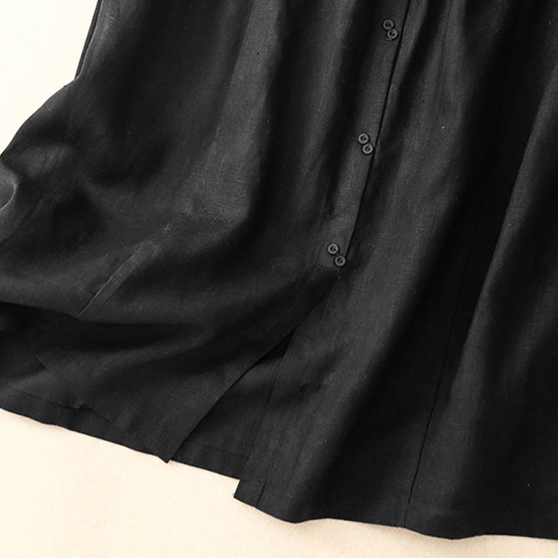 A-line Buttons Slit Design Elastic Waist Cotton Women's Skirt With Pockets - Image 10