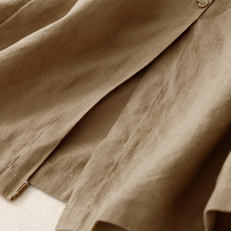 A-line Buttons Slit Design Elastic Waist Cotton Women's Skirt With Pockets - Image 24