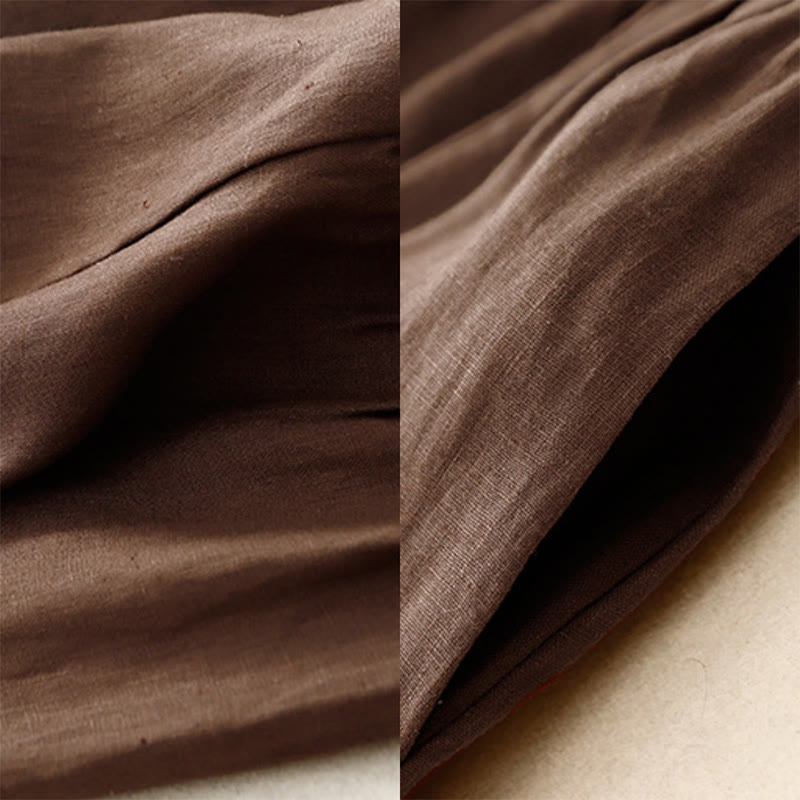 A-line Buttons Slit Design Elastic Waist Cotton Women's Skirt With Pockets - Image 5