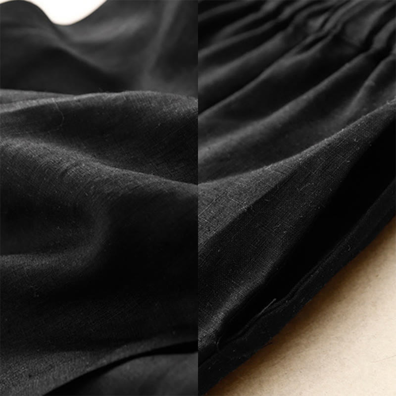 A-line Buttons Slit Design Elastic Waist Cotton Women's Skirt With Pockets - Image 11