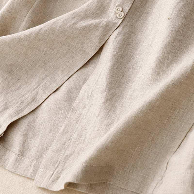 A-line Buttons Slit Design Elastic Waist Cotton Women's Skirt With Pockets - Image 16