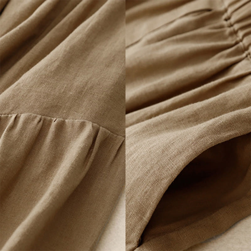 A-line Buttons Slit Design Elastic Waist Cotton Women's Skirt With Pockets - Image 23