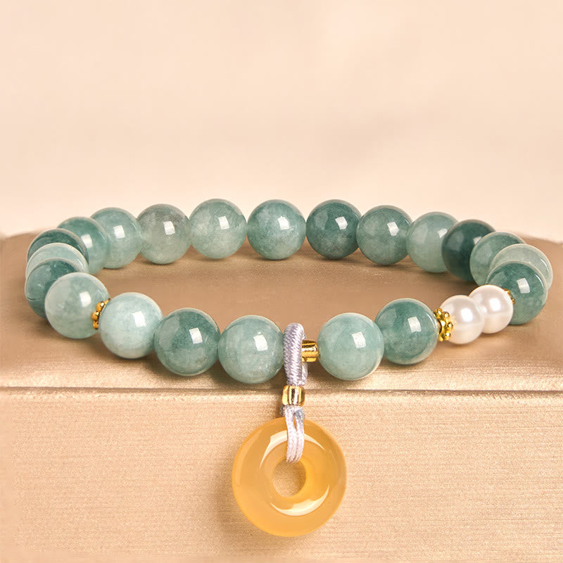 Blue Jade Peace Buckle Pearl Beads Prosperity Bracelet
