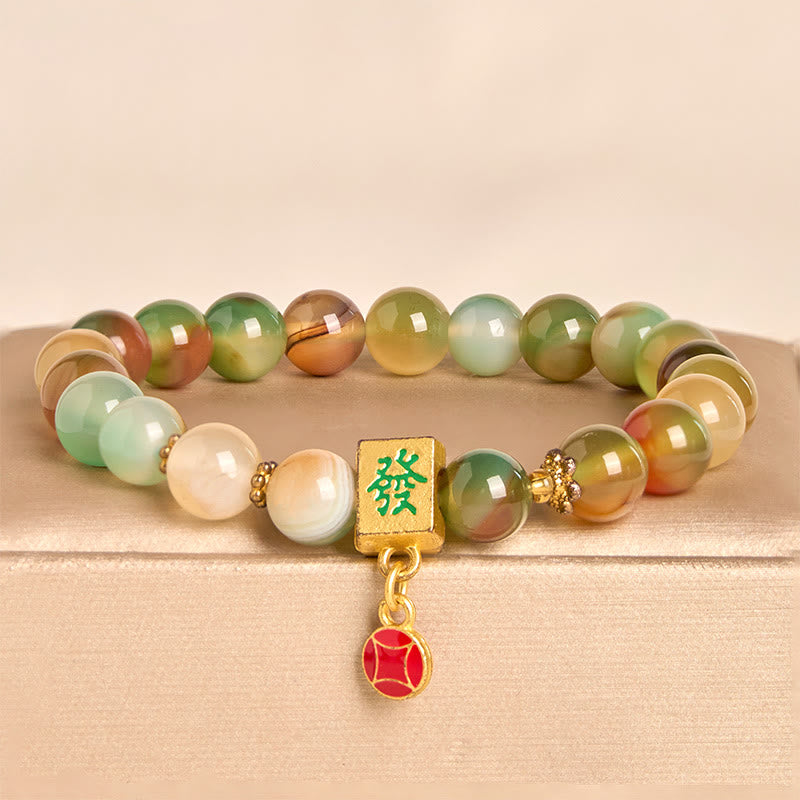 Natural Peacock Agate Coin Courage Bracelet