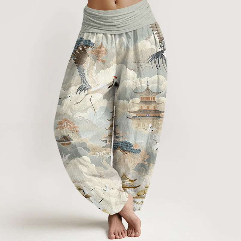 Casual Cranes Clouds Pagodas Pattern Women's Harem Pants