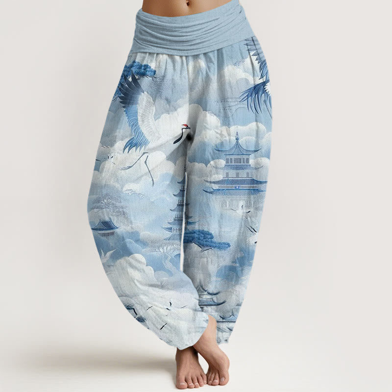 Casual Cranes Clouds Pagodas Pattern Women's Harem Pants - Image 5