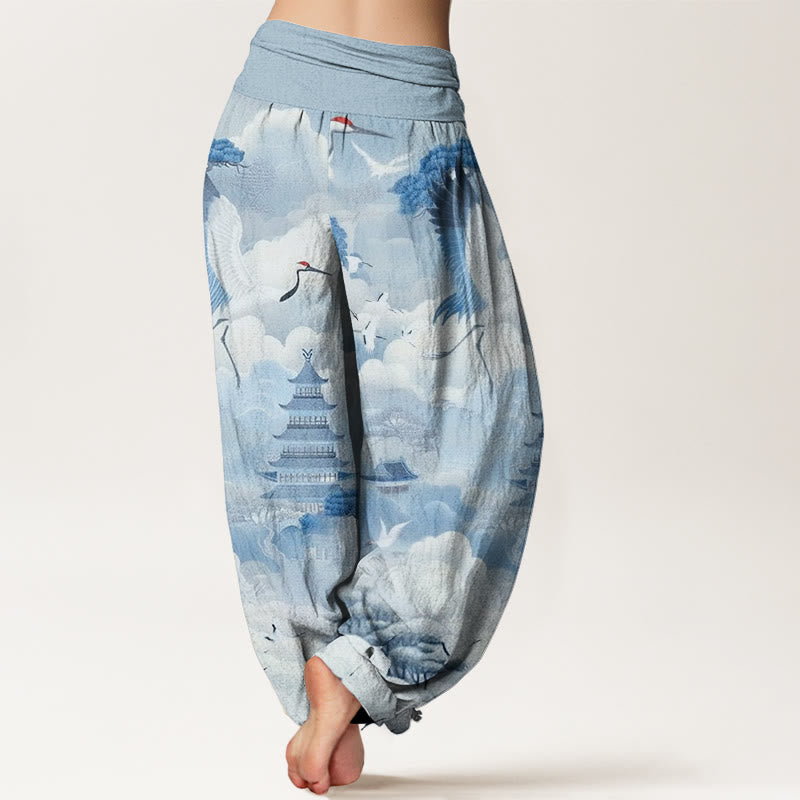 Casual Cranes Clouds Pagodas Pattern Women's Harem Pants - Image 6