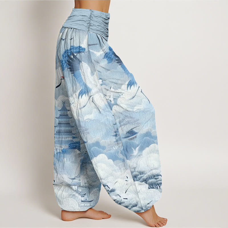 Casual Cranes Clouds Pagodas Pattern Women's Harem Pants - Image 7