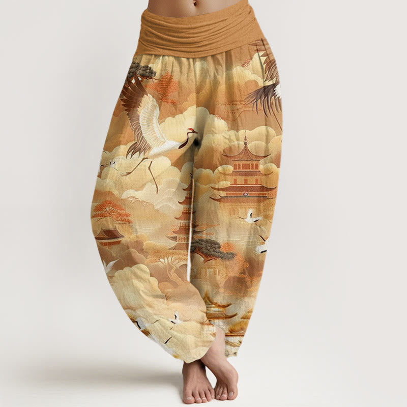 Casual Cranes Clouds Pagodas Pattern Women's Harem Pants - Image 8