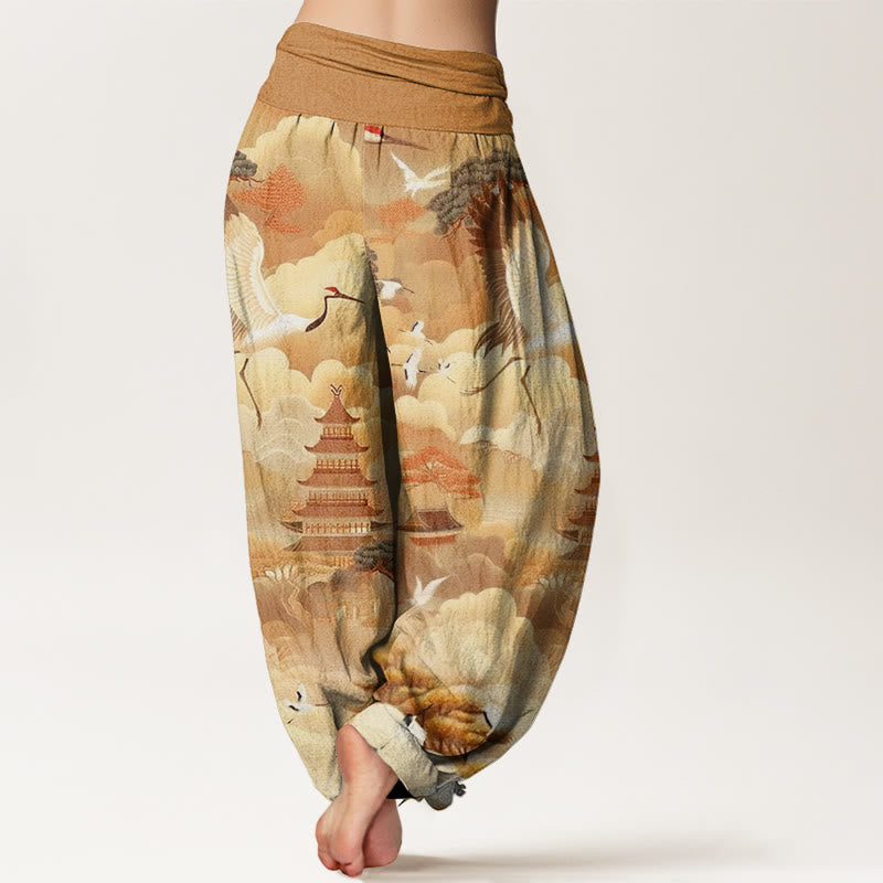Casual Cranes Clouds Pagodas Pattern Women's Harem Pants - Image 9