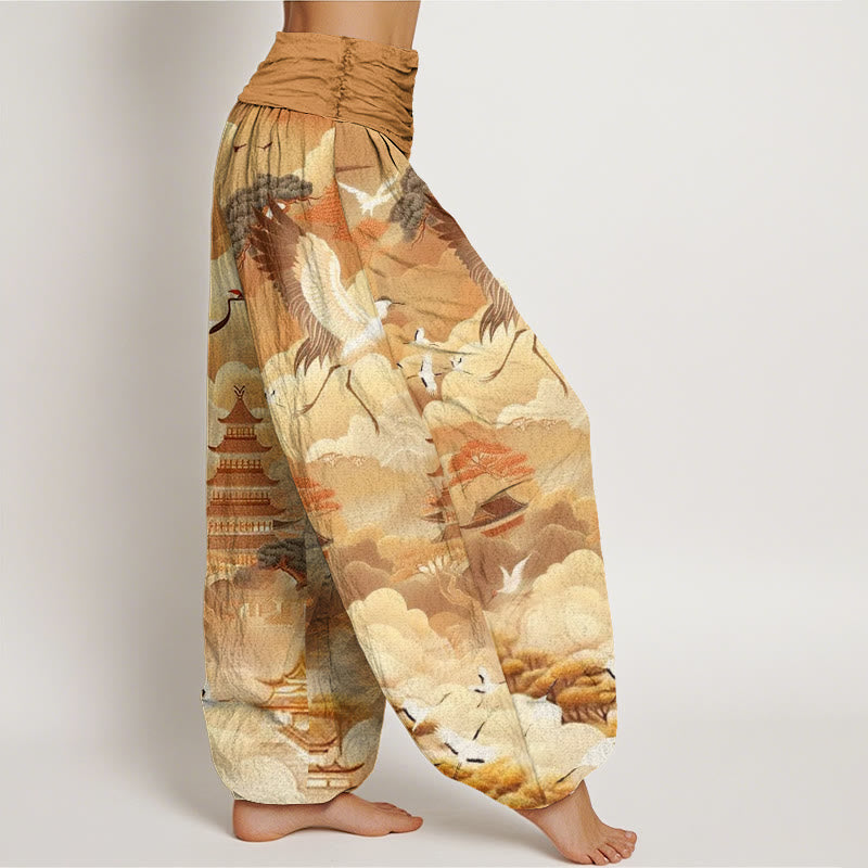 Casual Cranes Clouds Pagodas Pattern Women's Harem Pants - Image 10