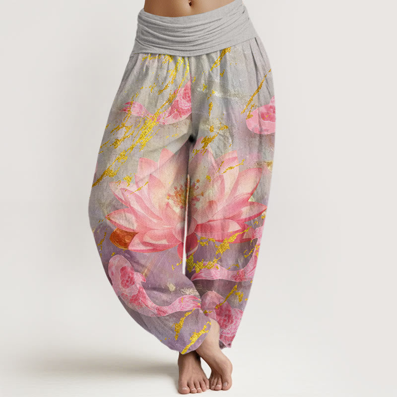 Casual Lotus Flower Koi Fish Pattern Women's Harem Pants
