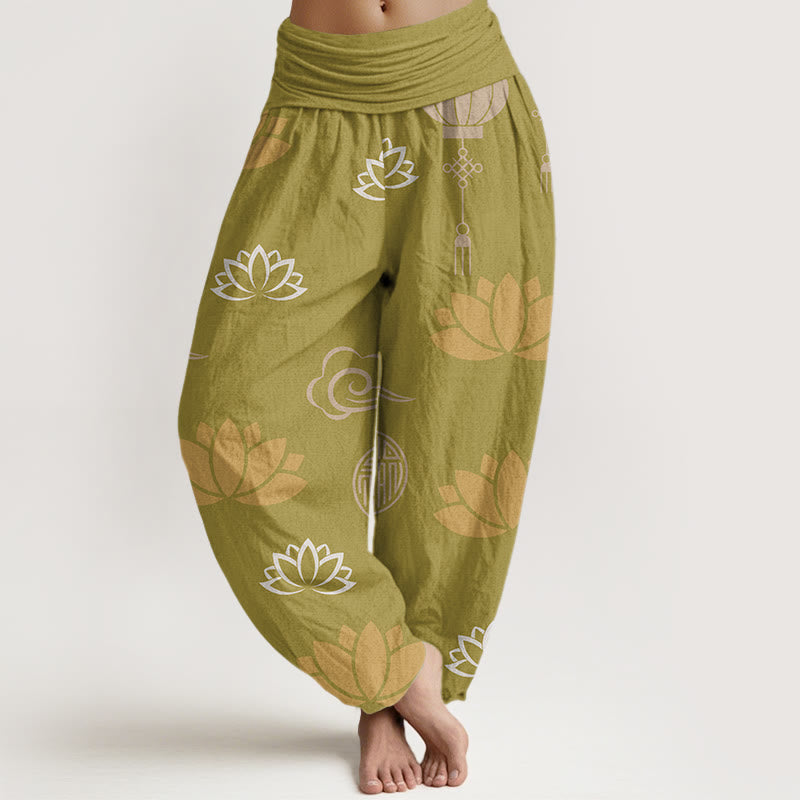Casual Lotus Flowers Lanterns Cloud Pattern Women's Harem Pants