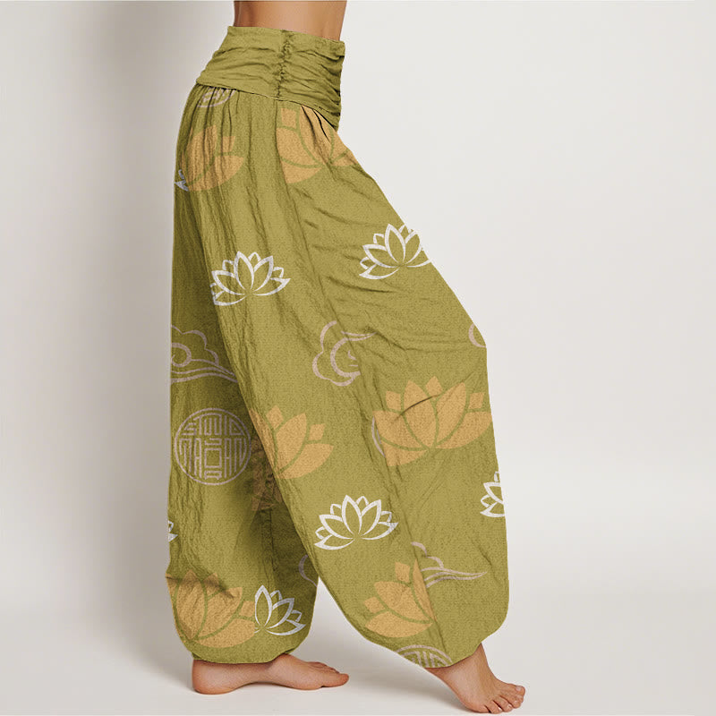 Casual Lotus Flowers Lanterns Cloud Pattern Women's Harem Pants - Image 3
