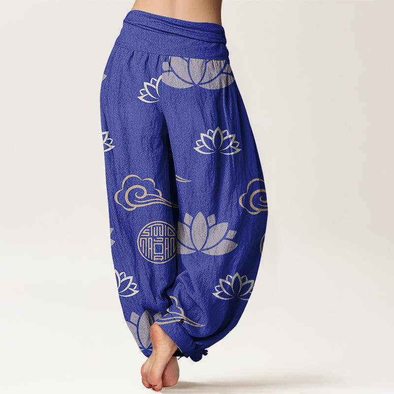 Casual Lotus Flowers Lanterns Cloud Pattern Women's Harem Pants - Image 6
