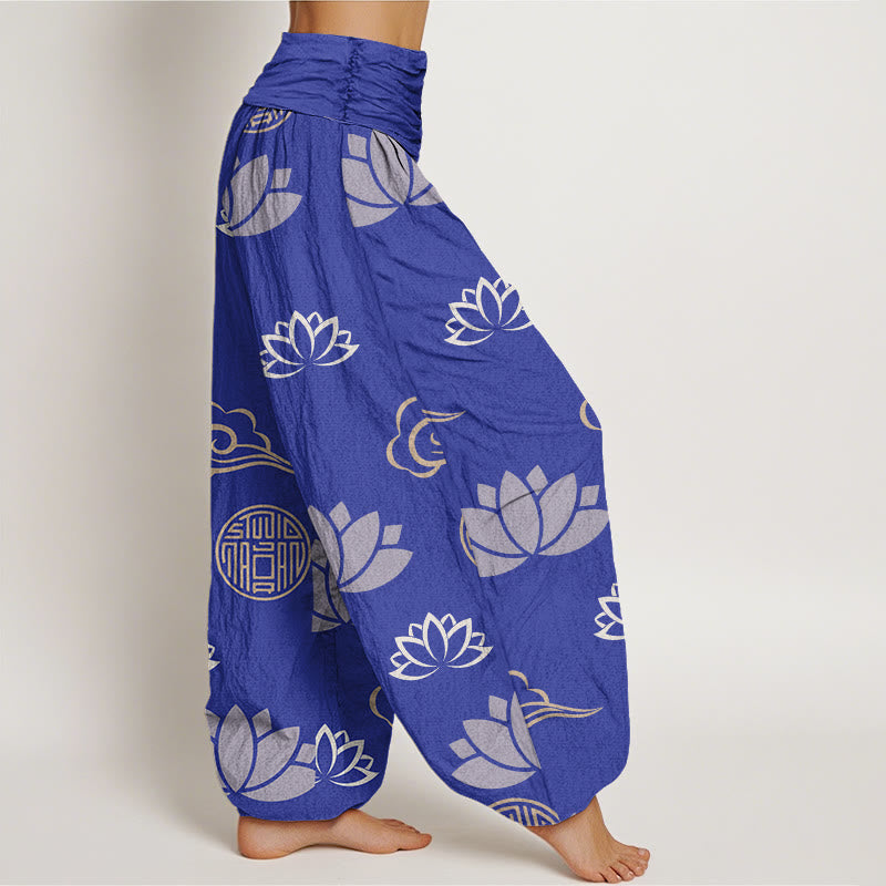 Casual Lotus Flowers Lanterns Cloud Pattern Women's Harem Pants - Image 7
