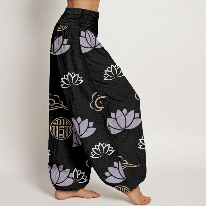 Casual Lotus Flowers Lanterns Cloud Pattern Women's Harem Pants - Image 10