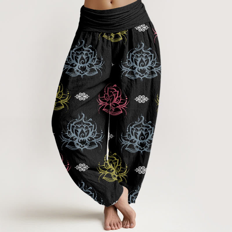 Casual Various Colors Lotus Flowers Pattern Women's Harem Pants