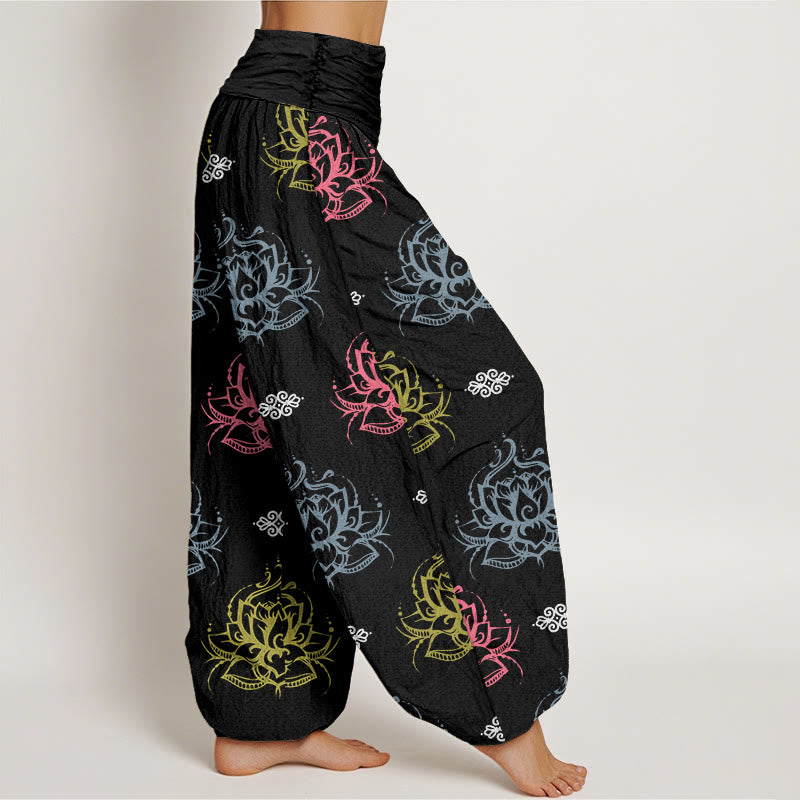 Casual Various Colors Lotus Flowers Pattern Women's Harem Pants - Image 3