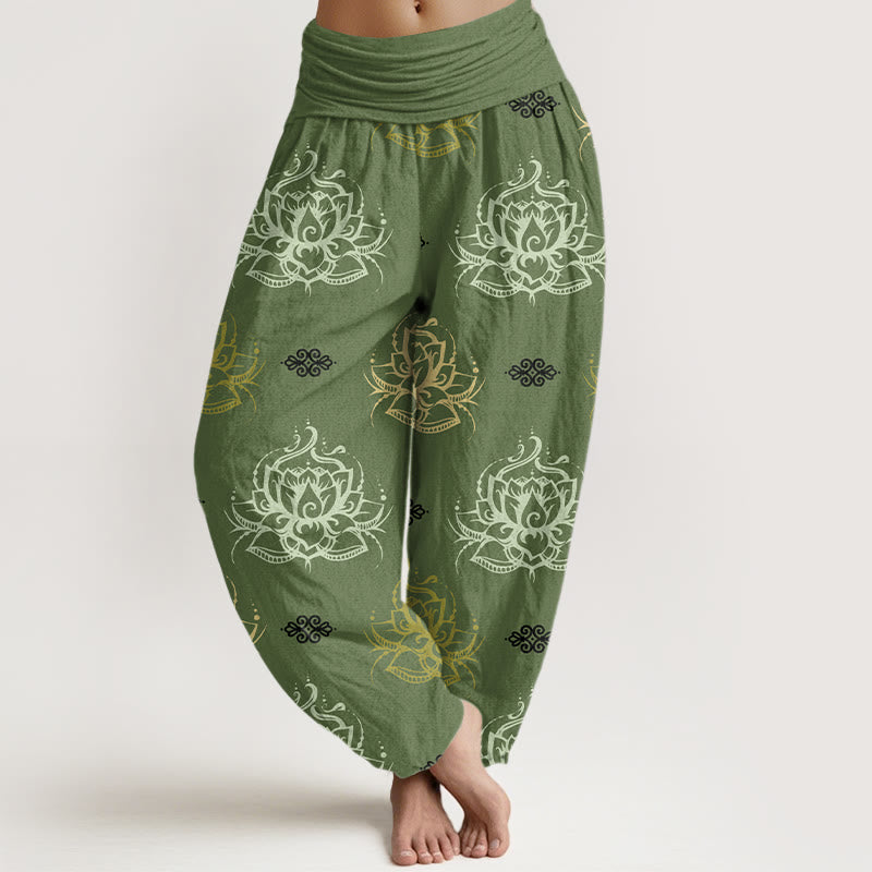 Casual Various Colors Lotus Flowers Pattern Women's Harem Pants - Image 5