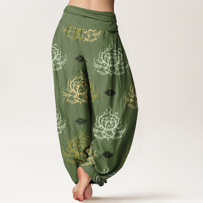 Casual Various Colors Lotus Flowers Pattern Women's Harem Pants - Image 6