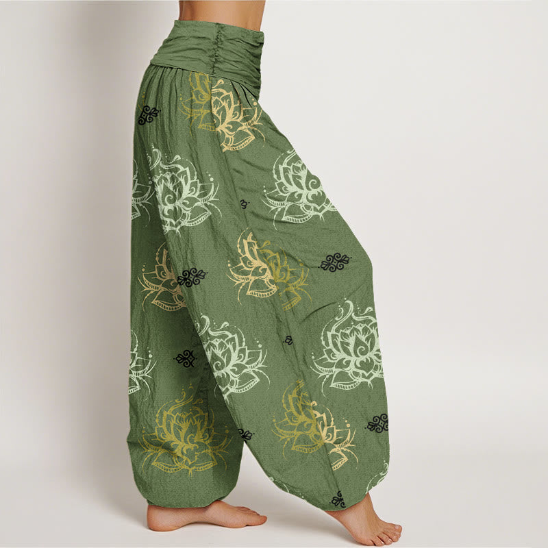Casual Various Colors Lotus Flowers Pattern Women's Harem Pants - Image 7
