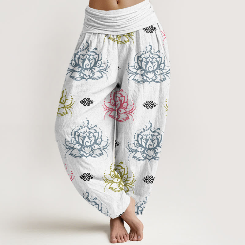 Casual Various Colors Lotus Flowers Pattern Women's Harem Pants - Image 8
