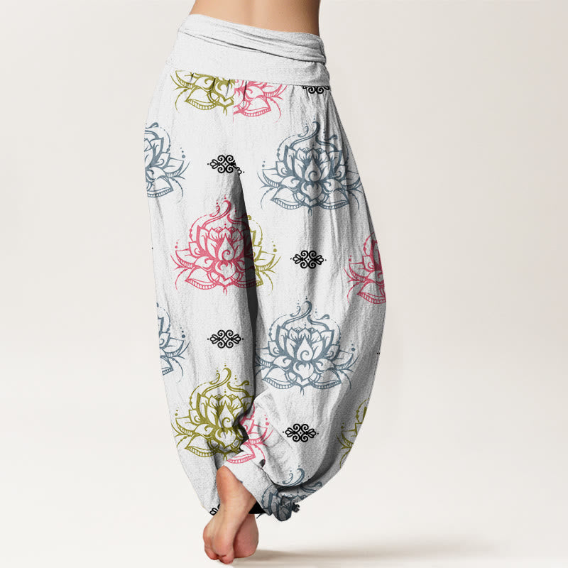 Casual Various Colors Lotus Flowers Pattern Women's Harem Pants - Image 9