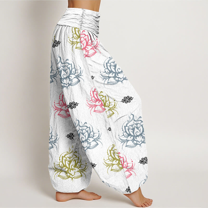 Casual Various Colors Lotus Flowers Pattern Women's Harem Pants - Image 10