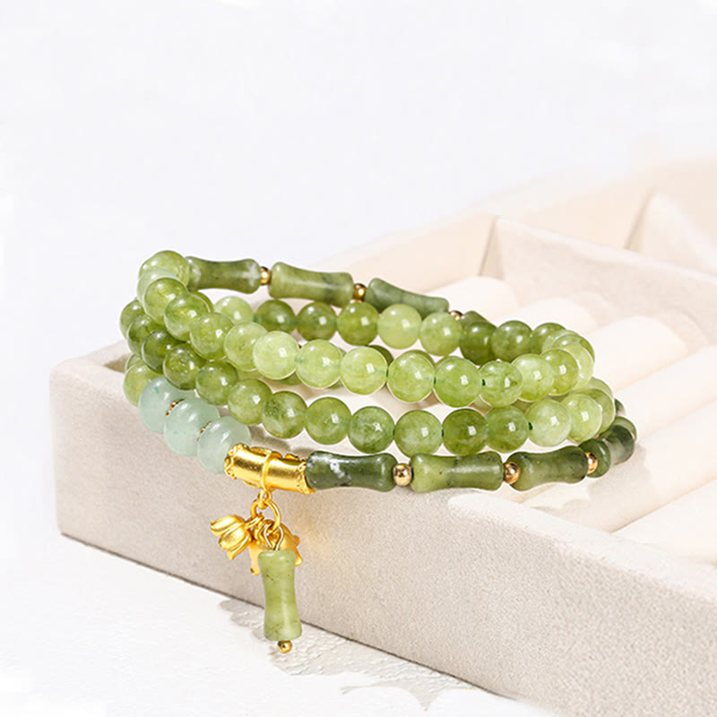 Retro Multilayer Lily of the Valley Bamboo Green Chalcedony Strength Bracelet - Image 10