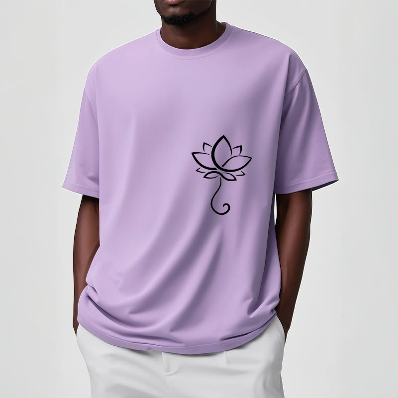 Casual Plain Lotus Flower Pattern Tee T-shirt - Image 18